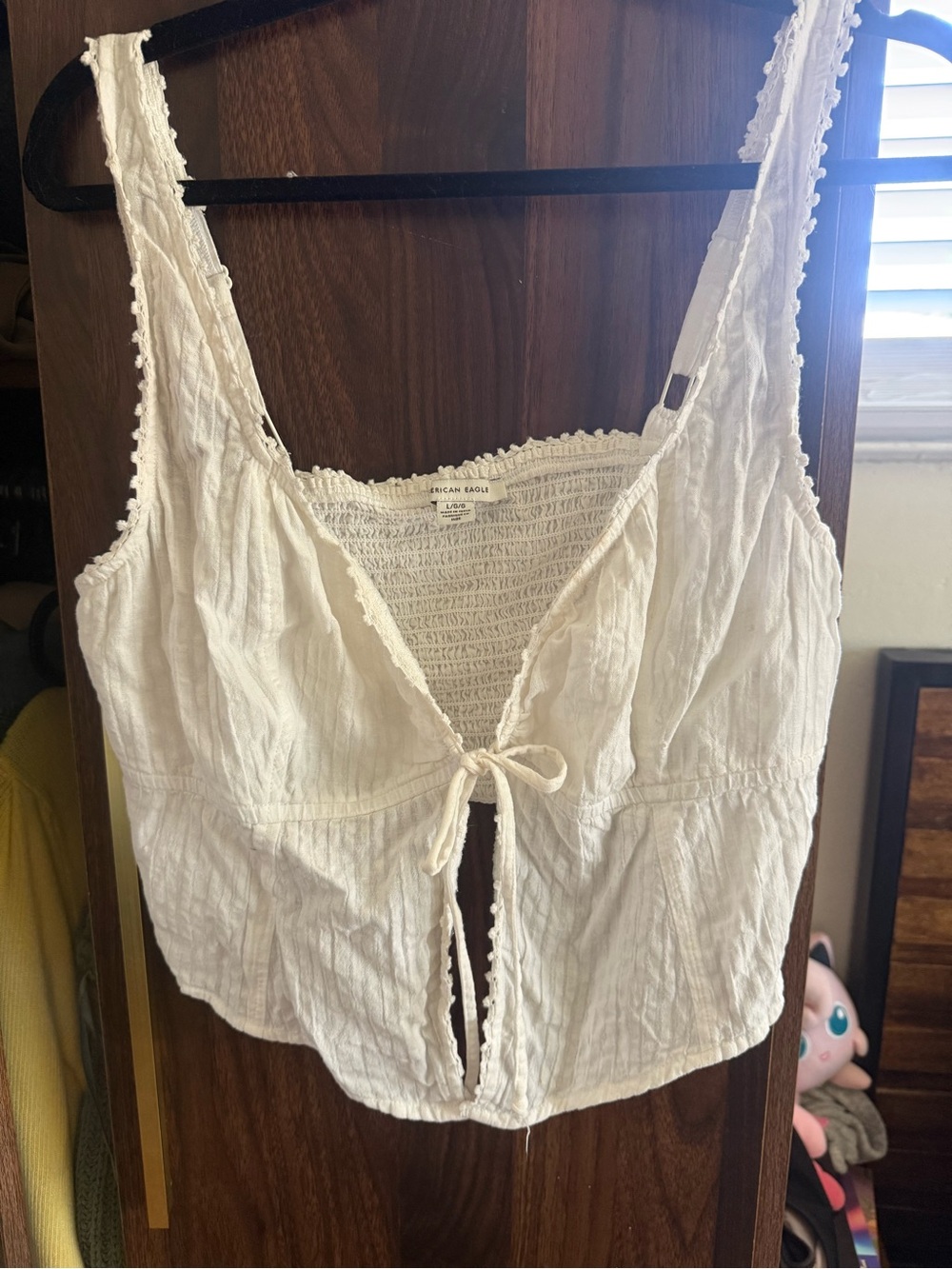 American Eagle Outfitters White Cropped Tie-Front Tank